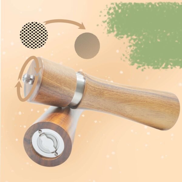 The knob on the pepper mill can be adjusted to change the degree of grinding, so that you can freely control the coarseness and fineness of the pepper.