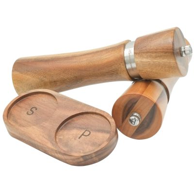 Salz- und Pfeffermühle aus Akazienholz mit Holzsockel