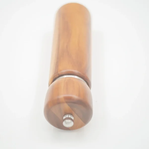 Acacia wood pepper grinder with ceramic grinding mechanism for salt and spices, showing natural wood grain texture